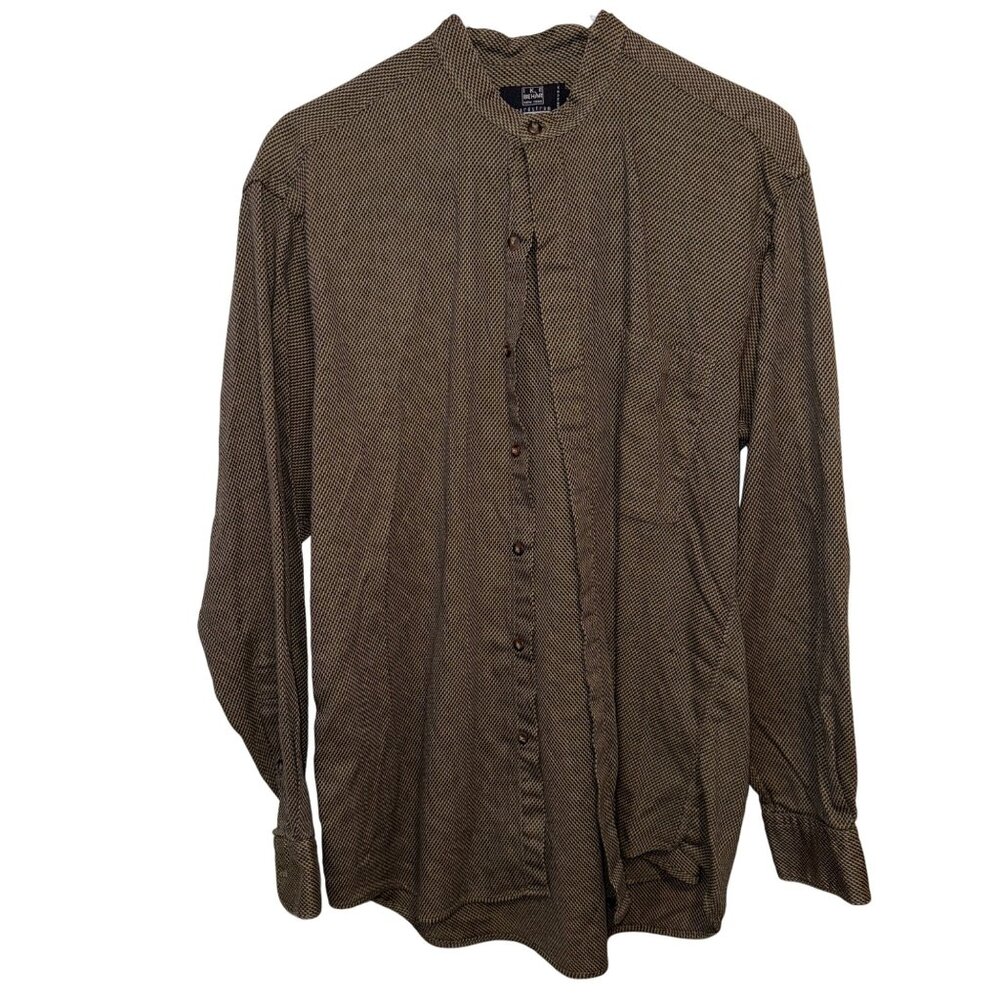Ike Behar Mens Medium Houndstooth Button-Up Shirt Brown & Tan